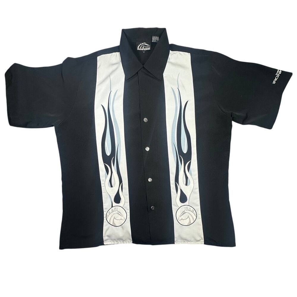 American Ironhorse Shirt Flame Horsehead Bowling Black L